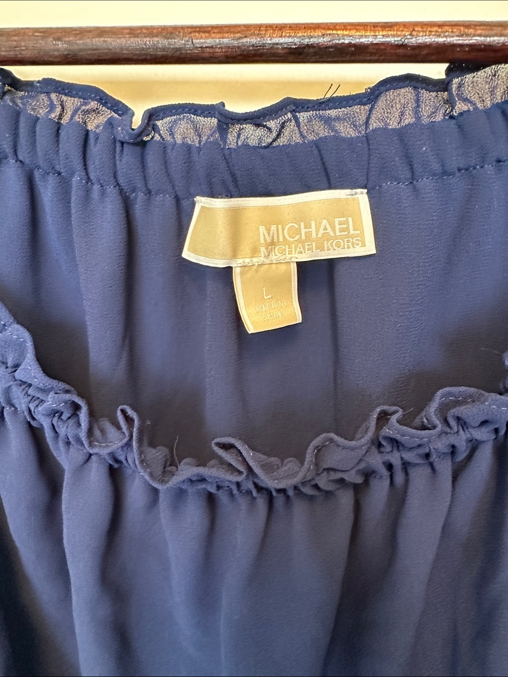 Michael Kors Navy Off-Shoulder Ruffle Top - Picture 2 of 3